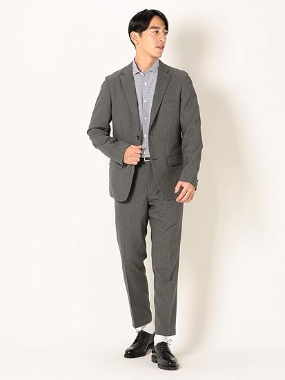 Amazon Co Jp シップス エニィ メンズ スーツ ウールライク セットアップ ストレッチ 2 メンズ グレー S 服 ファッション小物