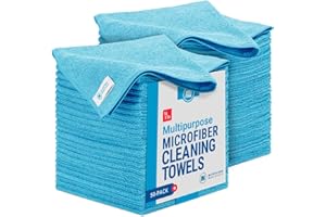 MICROFIBER WHOLESALE 16" x 16" All Purpose Microfiber Towels - 50 Pack - Reusable Wash Cloths, Dust, Kitchen, Car, Shop Rags for Cleaning (Blue)