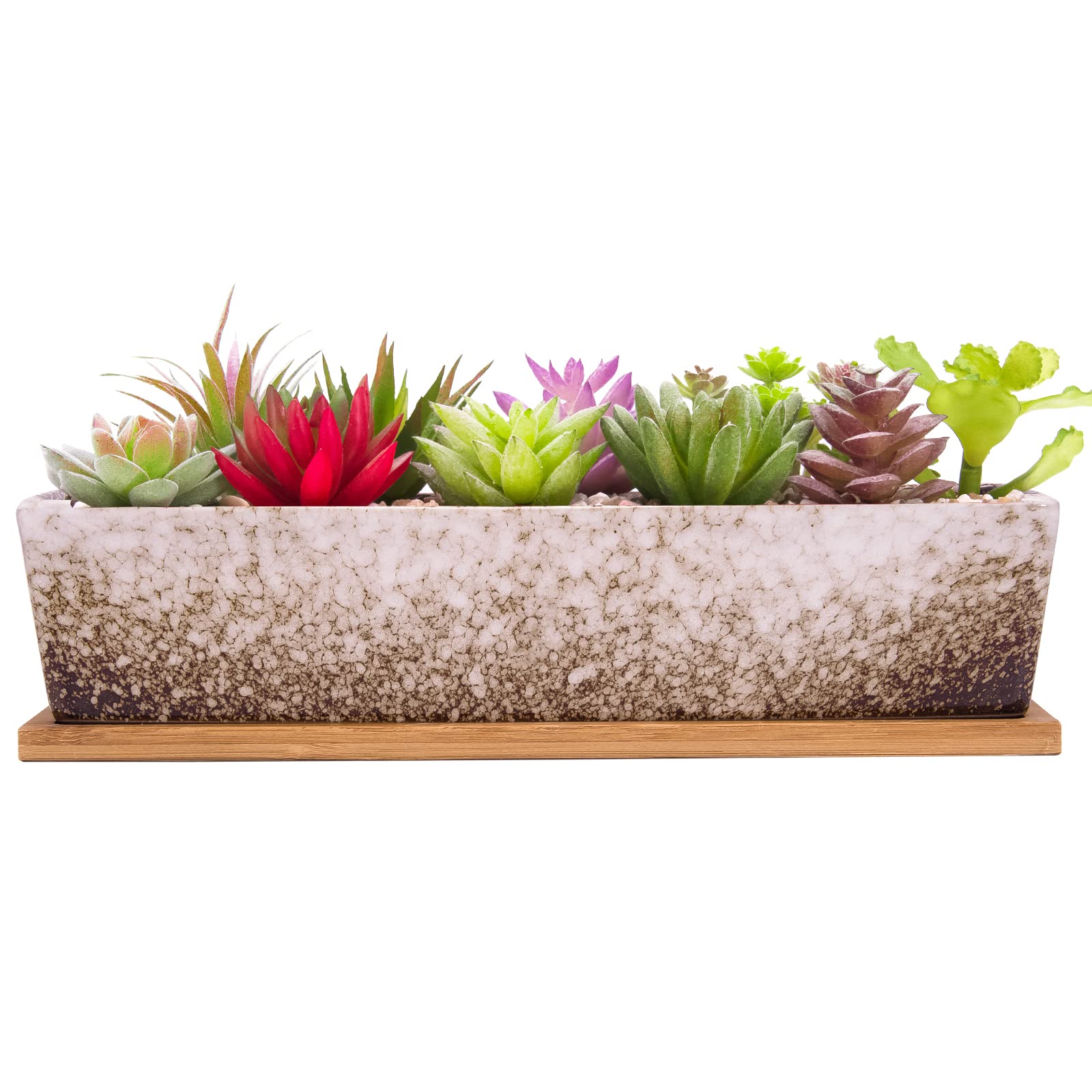 Succulent Plant Pots - 30.5CM Large Succulent Planters with Drainage Tray, Window Sill Planter, Long Rectangle Ceramic Pots for Indoor Cactus Plants Shallow Bonsai Window Box for Home Garden Decor — image 1