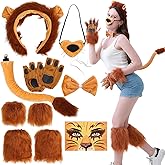Rotamora Lion Halloween Costume Set, Animal Costume Cosplay Accessories Headband Gloves Face Sticker Dress Up for Women