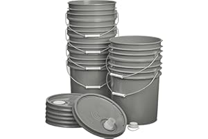 HE HUDSON EXCHANGE Hudson Exchange Premium 90 Mil HDPE Bucket with Handle and Rieke Lid, 5 gal, 6 Pack, Multiple Colors (Gray)