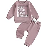 Qiylii Miss Steal Your Snacks Baby Girls Winter Clothes Long Sleeve Sweater Tops Sweatpants 2PC Toddler Casual Outfits