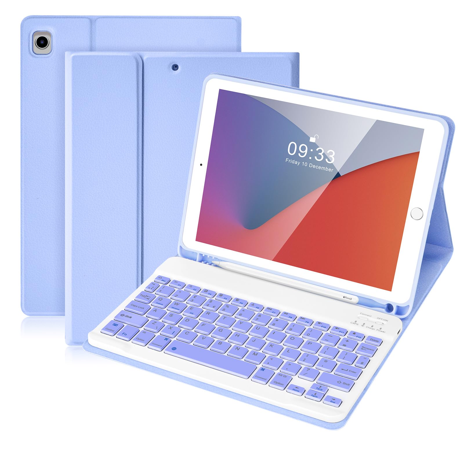 SOPPY Bluetooth Keyboard Case for iPad 7th/8th/9th Gen 10.2-inch, Air 3 & Pro 10.5-Inch, Detachable Wireless Keyboard with Pencil Slot, Slim Protective Cover, Auto Sleep/Wake, UK Layout, Purple