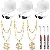 Yahenda 12 Pcs Halloween 2000s Hip Hop Costume Kit 80s/90s Accessories Sunglasses Visor Chain Pens for Costume Party