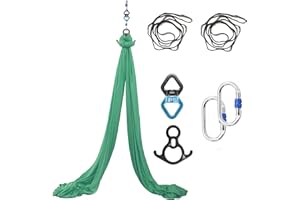 SKYPHAROS 11 Yards Aerial Silks Yoga Swing Set - Aerial Yoga Hammock Kit Anti-Gravity Flying for Fitness, Low/Non Stretch Nylon Tricot Fabric Hardware Included for Dance