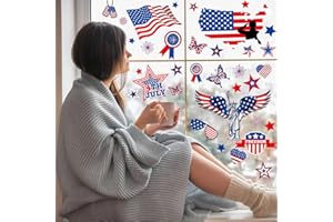 ADONISAON 4th of July Window Clings Patriotic Window Decals USA Flag Double-Sided Stickers for Independence Memorial Day Window Wall Art Decorations 9 Sheets Window Stickers
