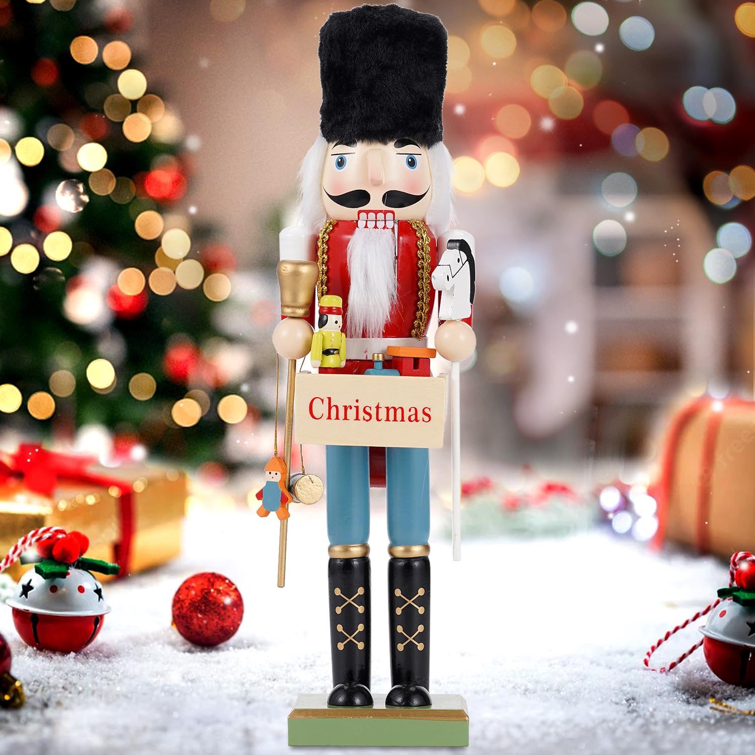 COMBIUBIIU Christmas Decorations Nutcracker Soldiers,15 inch Wooden Traditional Nutcracker Figures,Festive Collectible Ornament Gift for Thanksgiving Christmas Decor（Festive Sign）