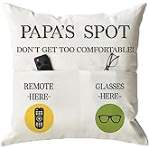 ONFAON Papa Gifts Throw Pillow Case, Papa's Spot Throw Pillow Covers 18 x 18 Inch,Birthday Christmas Thanksgiving Day Gifts for Papa Stepdad 2-Pocket