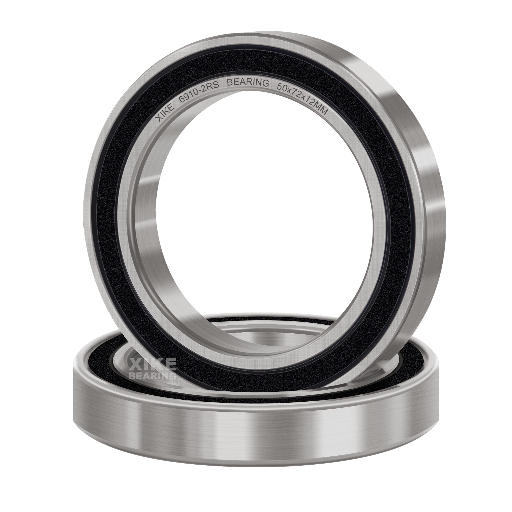 XIKE 2 pcs 6910-2RS Ball bearings 50x72x12mm Double Rubber Seal｜Pre-Lubricated｜Chrome Steel｜6910RS Deep groove ball bearings with seals.