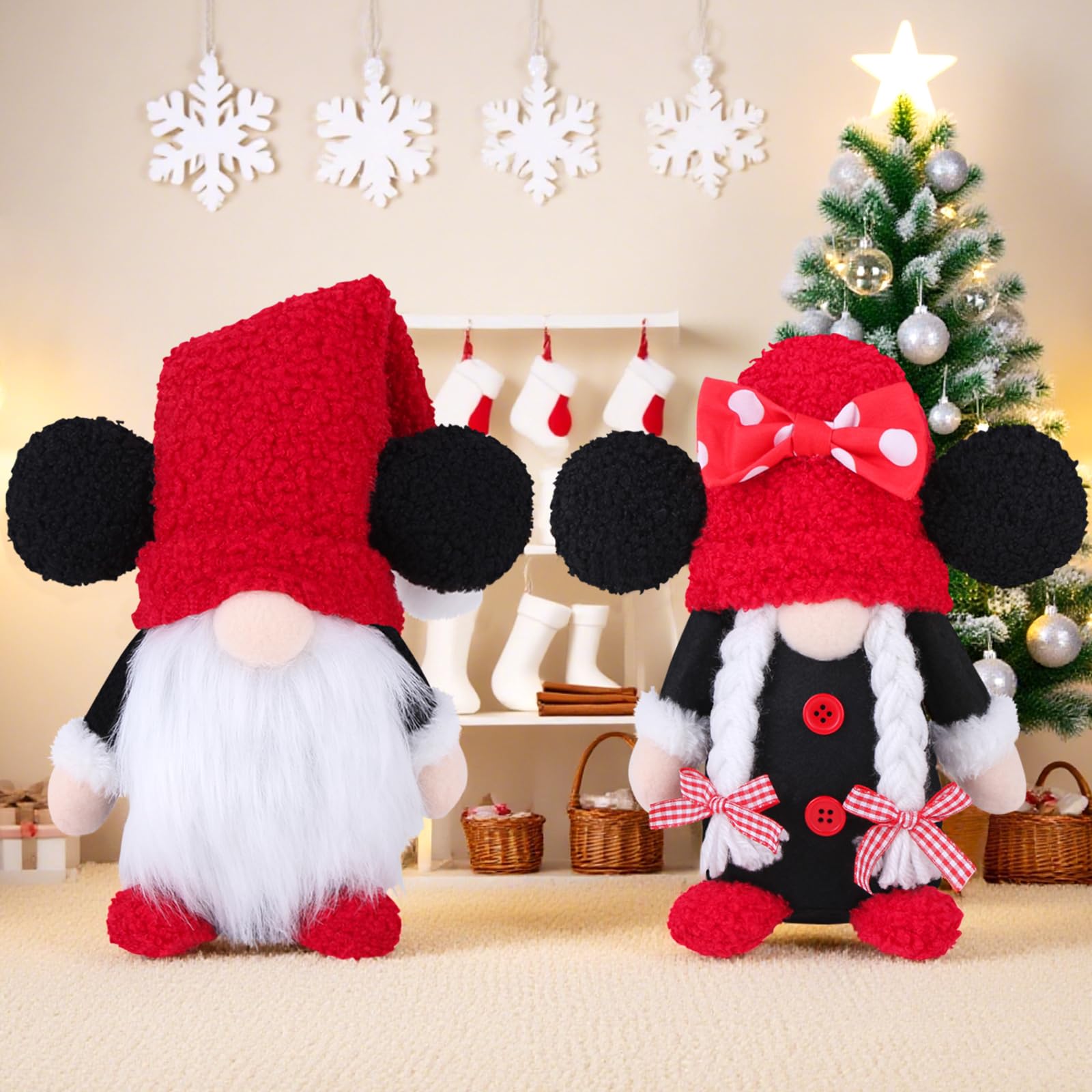 Photo 1 of 2PCS Mouse Gnomes Christmas Decorations, Swedish Tomte Xmas Gnome Plush Scandinavian Santa Elf Gnome Christmas Ornaments Tiered Tray Home Indoor Decor Holiday Tabletop Decorations Gifts