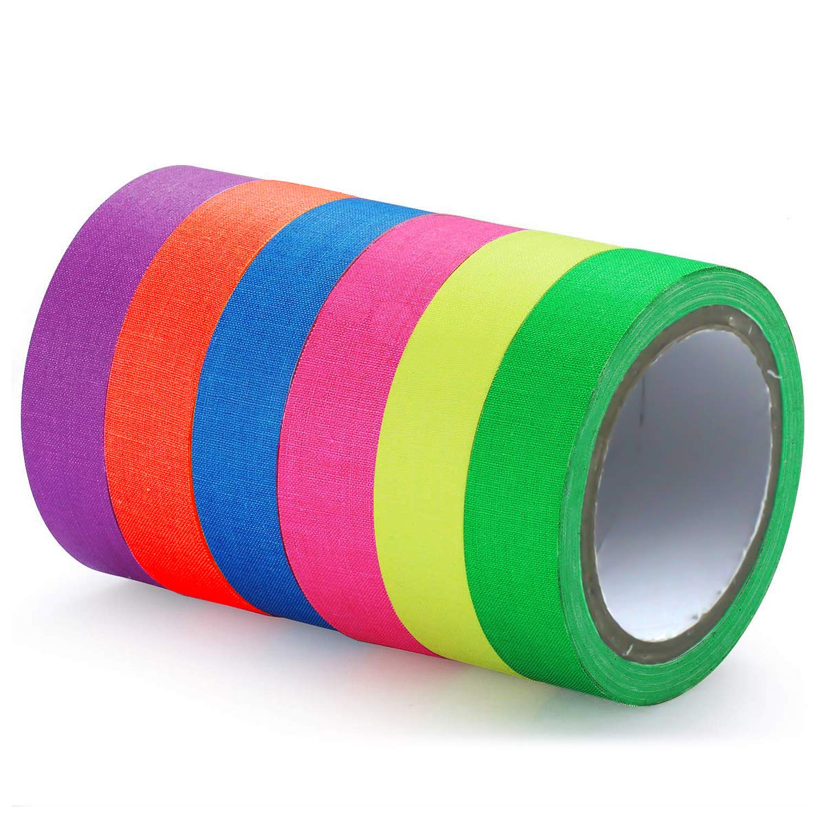 6 Pack Neon Tape Super Bright Luminous Tape UV Blacklight Tape 15mm x 5m Features Glow in The Dark Tape Coloured Fluorescent Gaffer Cloth Tape for Neon Party Supplies