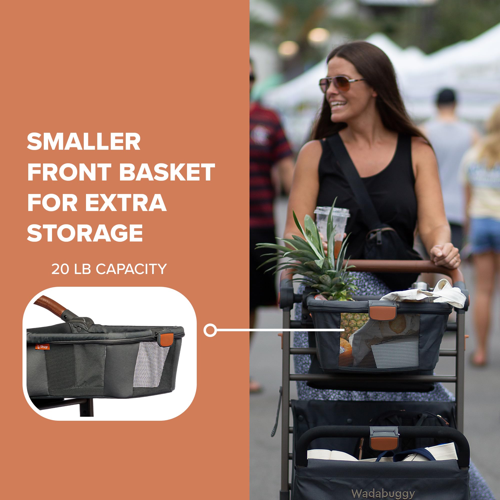 Wadabuggy Shop Foldable Shopping Cart - Portable & Lightweight Folding Utility Carts with Easy to Maneuver Wheels, Storage Baskets for Grocery and Heavy Duty, Cup Holders & Zippered Pouch