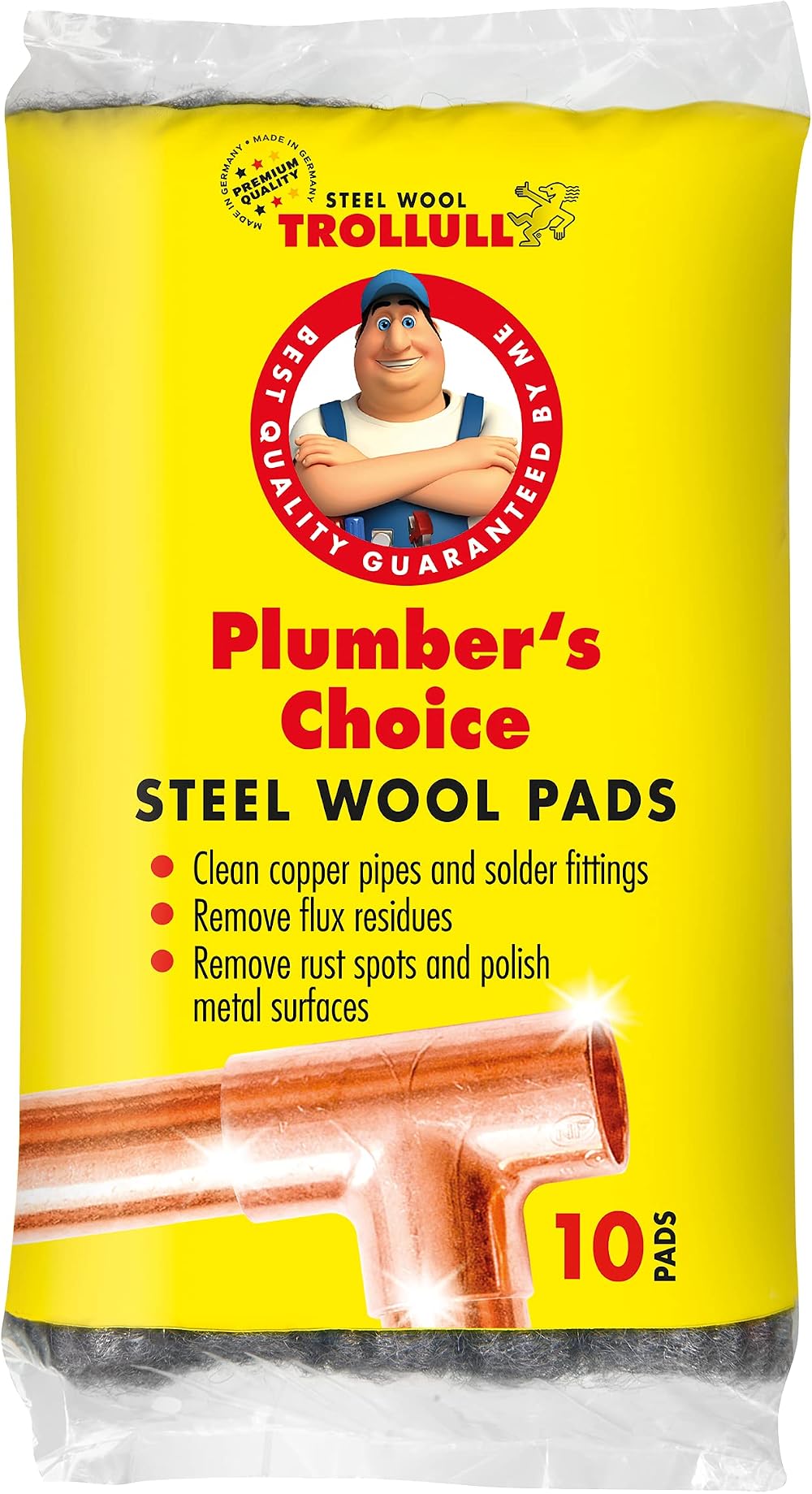 Trollull Steel Wool | Wire Wool Plumber’s Choice 10 Pads for Copper Brass