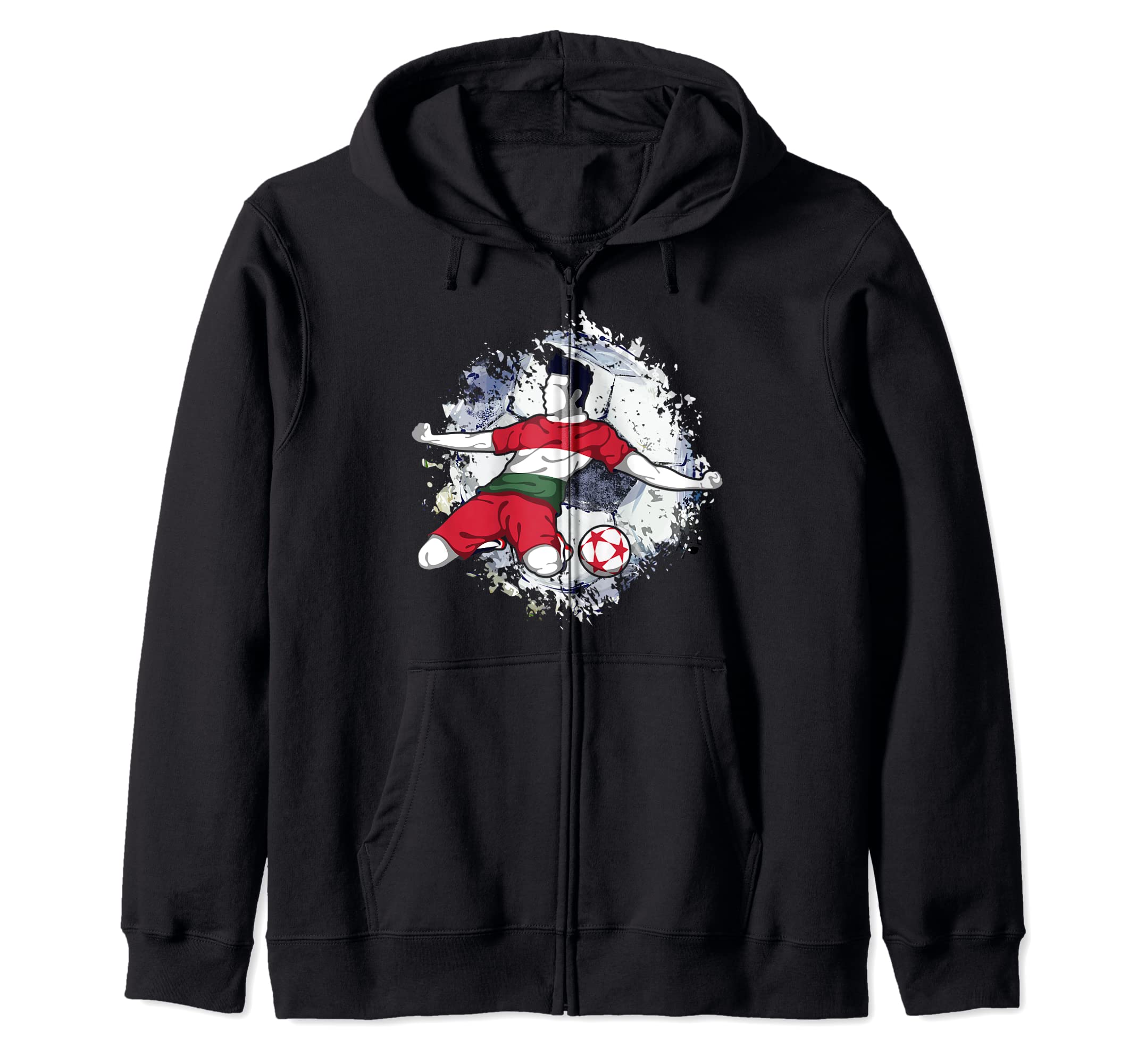 Hungary Soccer Hungarian National Flag Football Striker Art Zip Hoodie