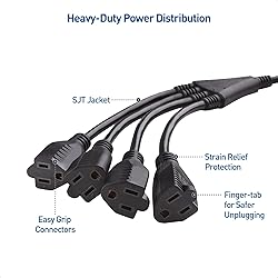 Cable Matters 2-Pack 4 Outlet Power Splitter Cord