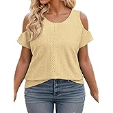 VISILILY Plus-Size-Womens-Summer-Tops Trendy Cold Shoulder Short Sleeve Shirts Casual Crew Neck Cute Tunics Blouses XL-5XL