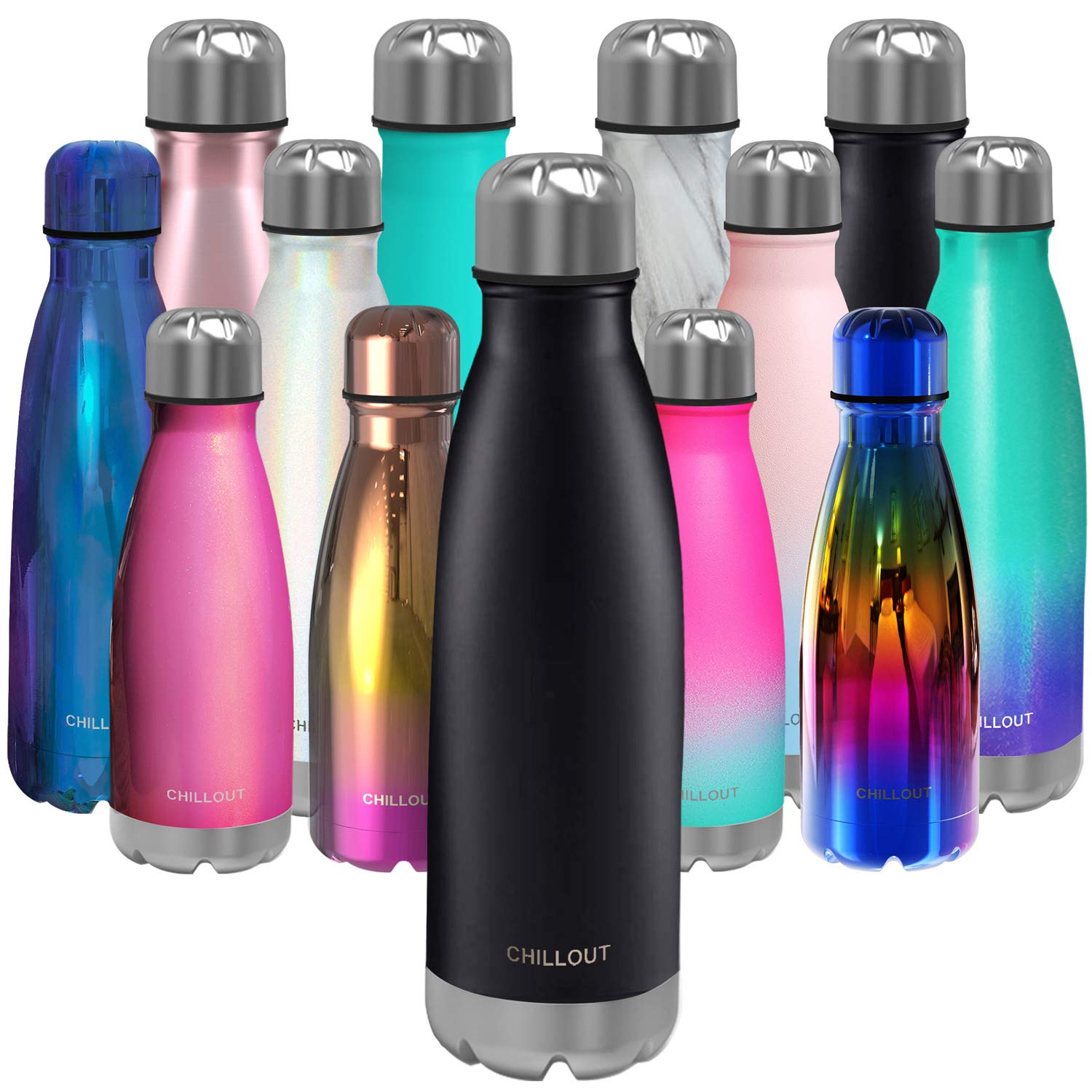CHILLOUT LIFE Stainless Steel Water Bottle for Kids School: 17 oz Double Wall Insulated Cola Bottle Shape for Cold and Warm Drinks, BPA Free Metal Sports Bottle for Boys, Girls & Women. (Matte Black)