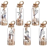 Qunclay 6 Pcs Coastal Beach Ornaments Nautical Glass Message Bottle Christmas Ocean Sand Jar Hanging Ornaments Decorations with Seashell for Home Xmas Tree Wedding Baby Shower Party Favors