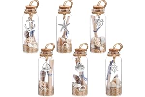 Qunclay 6 Pcs Coastal Christmas Beach Ornaments Nautical Glass Message Bottle Christmas Ocean Sand Jar Hanging Ornaments Decorations with Seashell for Home Xmas Tree Wedding Baby Shower Party Favors
