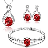 Menton Ezil Charming Crystal Jewelry Sets For Women 18K White Gold Bracelet Necklace And Earrings Sets For Wife Girlfriend Or Mothers Idea Gift For Mother's day (Ruby)