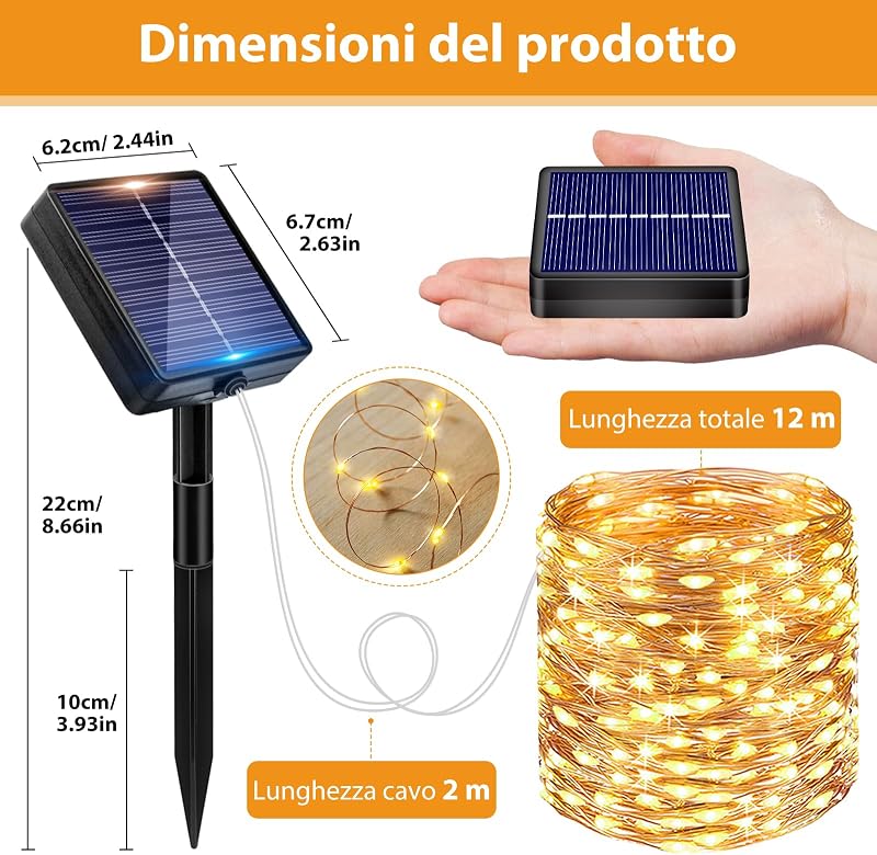3 Pacchi Luci Solari Esterno, 12M 120 LED Luci Solari da Giardino