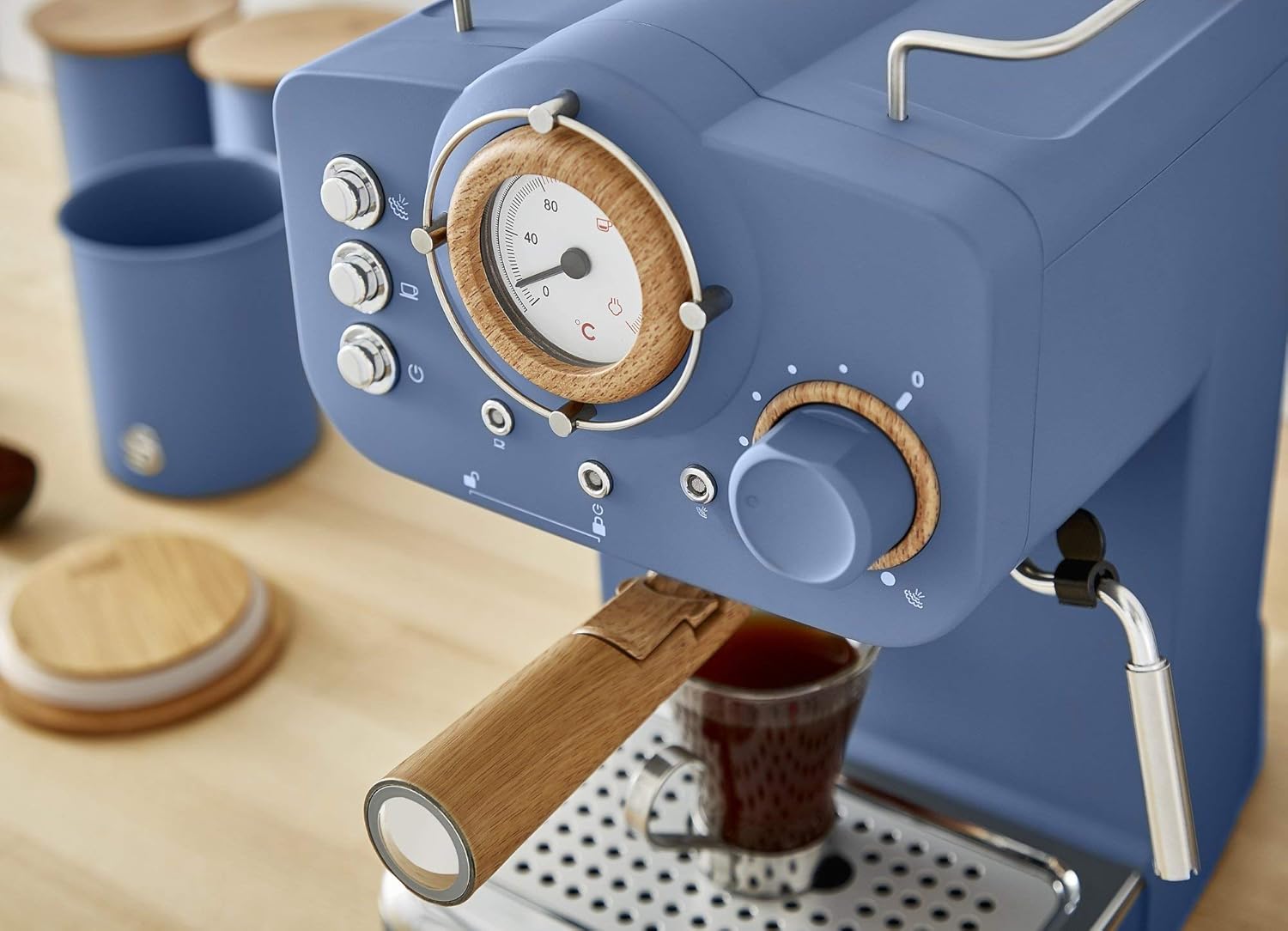 Swan Nordic Espresso Machine, Blue, 15 Bars of Pressure, Milk Frother