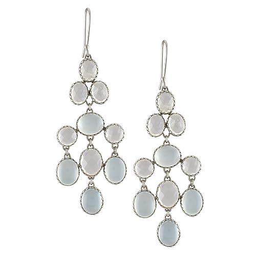 Silver Plated and Chalcedony Drop Earrings for Women (Blue)(BM(E)-15-02)