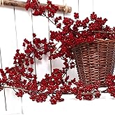 Wuhetyo Christmas Red Pip Berry Garland, Artificial Red and Burgundy Berry Garland Decor for Winter Christmas Happy New Year Indoor Outdoor Home Fireplace Table Decorations(Mini Berry)-2PCS