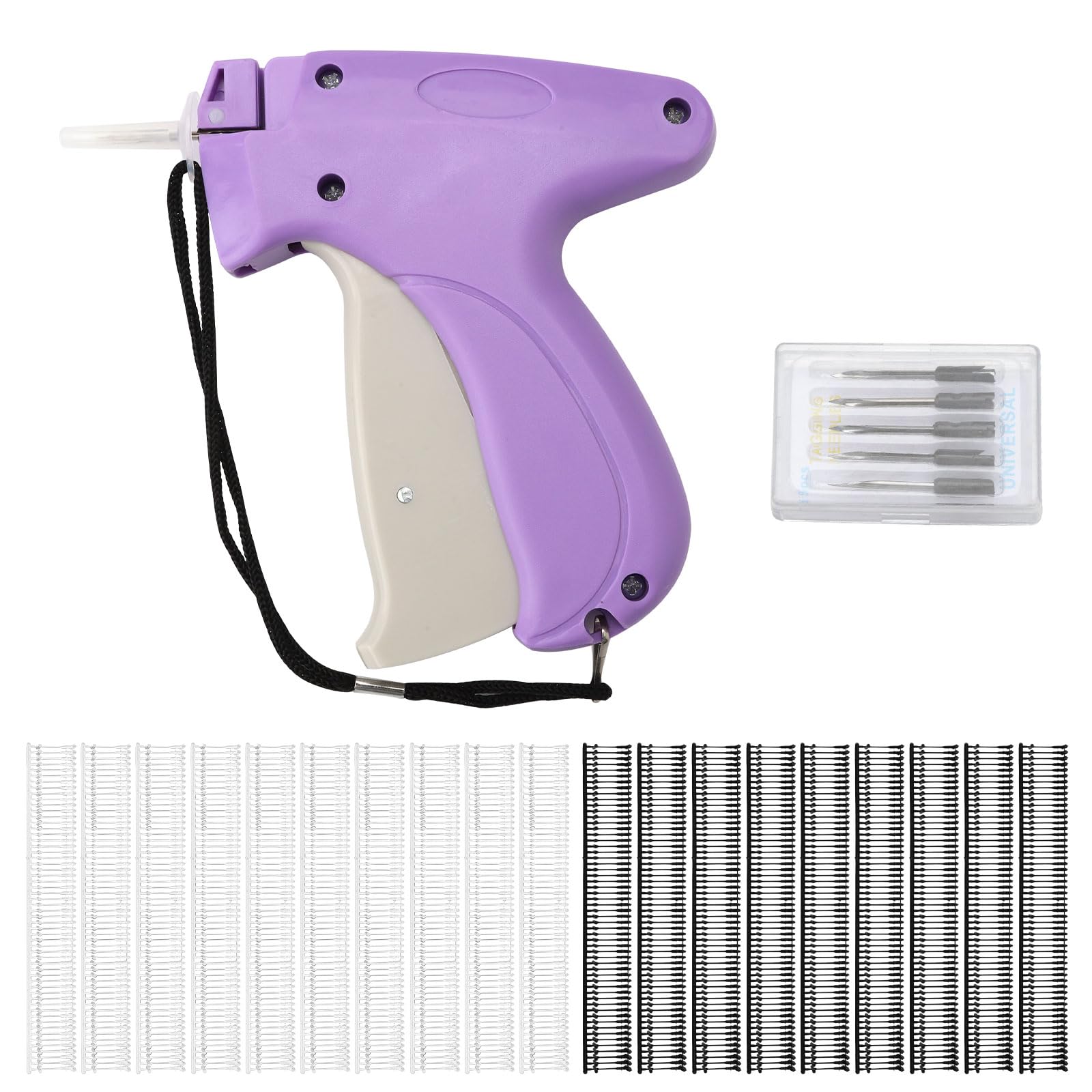 Purple 8mm Tag Gun Barbs - 5 Replacement Needles + 1000 Pieces, Standard Label Tagging Gun for Clothing