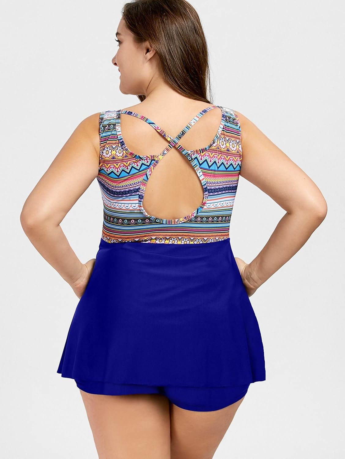 hannea tribe print criss cross plus size tankini set