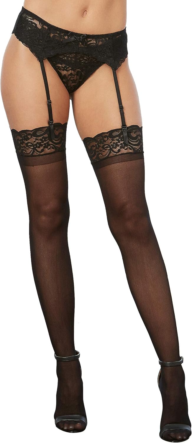 Dreamgirl Women's Lace Top Sheer Thigh-High Stockings: Adult Exotic Hosiery: Clothing