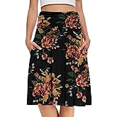 DouBCQ Midi Skirts for Women High Waist Pleated Skirts with Pockets Below Knee Length Flowy Skirt