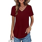 Elesomo Womens T Shirts V Neck Summer Short/Long Sleeve Cotton Tops Tees