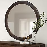 CULER Round Wall Mirrors 30 Inch,Wood Rustic Decorative Transitional Mirror with Walnut Frame for Wall,Farmhouse Hanging Vani