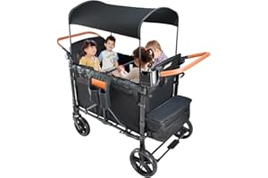 Stroller Wagon for 4 Kids, Wagon Cart Featuring 4 High Seat with 5-Point Harnesses and Adjustable Canopy, Foldable Double Pus
