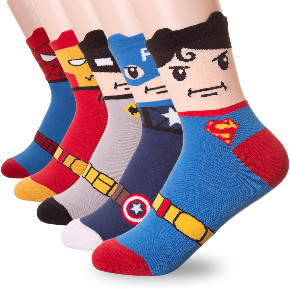 Superhero Print Crew Socks,One Size