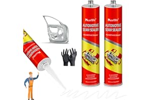 MUZEFANSI Professional Automotive Seam Sealer, Polyurethane Auto Seam Sealer Quick-Set Joint & Body Filler for Metal Surfaces-Bare or Painted Surfaces of Cars, Trucks,RV Roofs-Includes Gloves & Tip-2 Pack,White