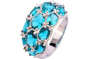 Emsione 925 Sterling Silver Plated Created 6x4mm Red Garnet Cocktail Party Ring