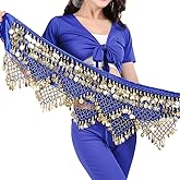 Wuchieal Women's Sweet Bellydance Hip Scarf with Gold Coins Skirts Wrap Noisy