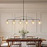 Lzawvm Modern Linear Chandelier Black and Gold Chandelier Dining Room Light Fixture 6 Lights Linear Pendant Light with Seedes