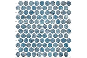 Artemuro 10-Sheets Premium Peel and Stick Backsplash Tile - Penny Round Luxury Blue Marble Self Adhesive Tiles, 12X12 Inches 3D Decorative Wall Sticker Stick on Backsplashes for Kitchen, Bathroom