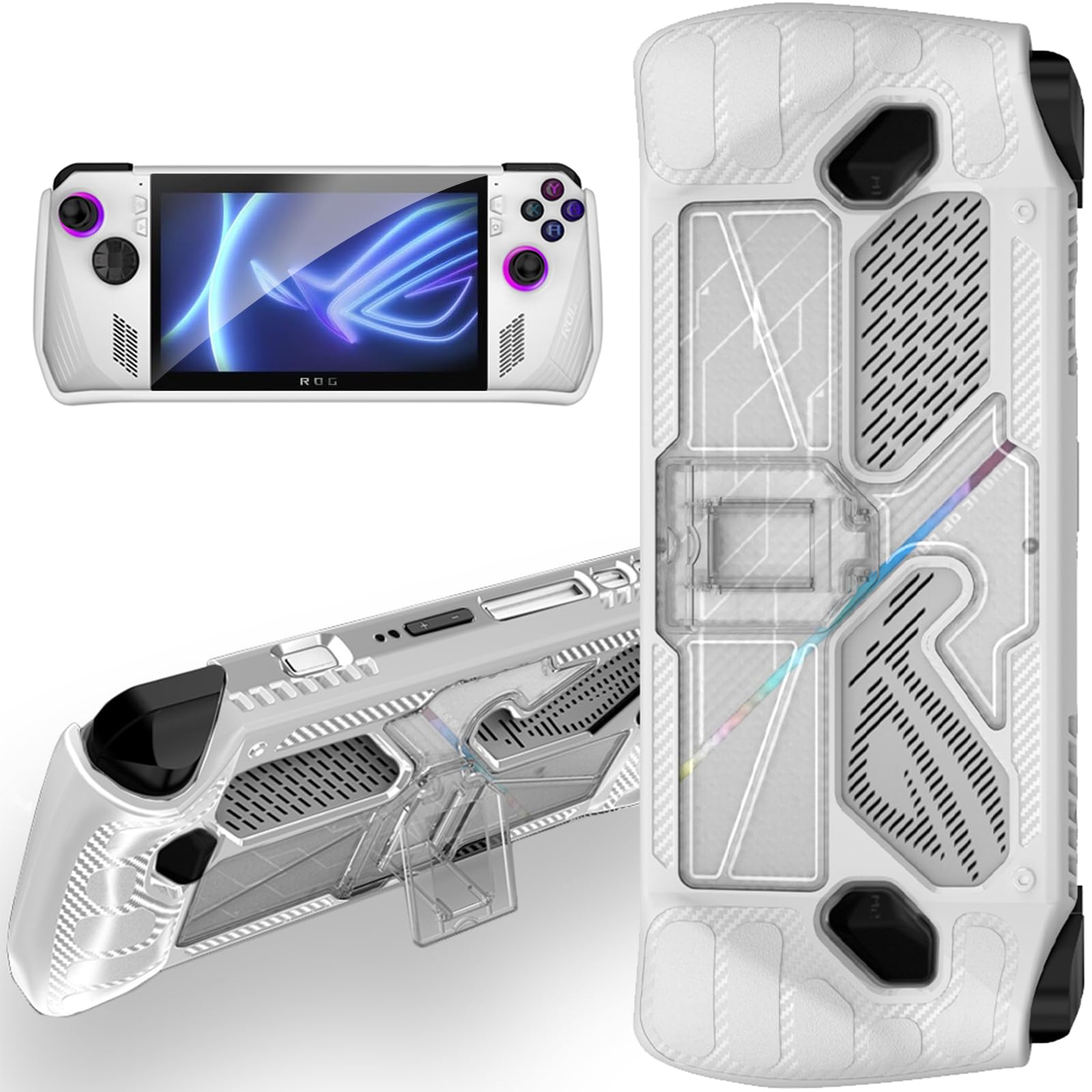 Miimall Compatible with ASUS ROG Ally Case with Stand, PC + TPU Transparent Protective Shell for Asus ROG Ally Anti-Scratch Shockproof, Slim Clear Bumper Cover for ASUS ROG Ally-White