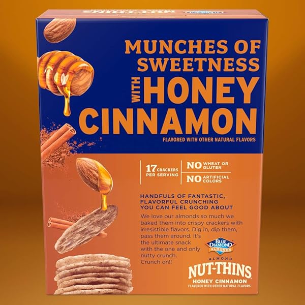 BLUE DIAMOND ALMONDS NUT THINS HONEY CINNAMON GLUTEN FREE CRACKER CRISPS, 4.25 OZ BOXES (PACK OF 12)