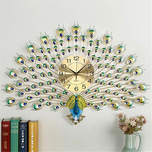 Gran Reloj De Pared De Pavo Real En 3d Reloj De Cuarzo Silencioso
