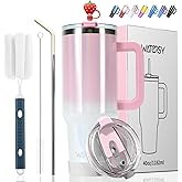 40 oz Shiny Tumbler with Handle and Straw,Stainless Steel Tumbler with Lid and Straw,Insulated Travel Mug(Cold for 34 Hours),Water Bottle for Iced Tea,Coffee (Pink)