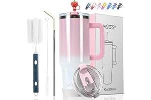WATERSY 40 oz Shiny Tumbler with Handle,Tumbler with Lid and Straw,Double Wall Insulated Cup Stainless Steel Travel Mug(Cold 