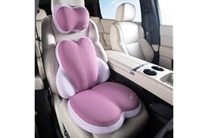 FLORICH 3 PCS Seat Cushion for Carseat Lumbar Support Pillow Car Neck Headrest Pillows Ultrathick Memory Foam Seat Pads Pressure Relief Back Cushion for Office Chair(Purple)