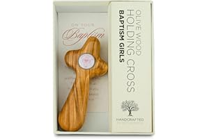 TREE OF LIFE REV. 22:14 Girls Baptism Cross, Holy Land Olive Wood Deluxe Holding Cross from Israel, Wooden Baptismal Ceremony Keepsake Gift in Hard Shell Gift Box with Certificate of Authenticity