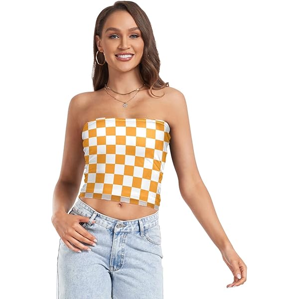 OTVEE Womens Tube Tops Polka Dots on Orange Strapless