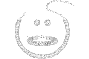 PAXUAN Women Rhinestone Crystal Jewelry Set Crystal Tennis Design Rhinestone Choker Necklace Link Bracelet Teardrop Earrings Set Wedding Bridal Bridesmaids Party